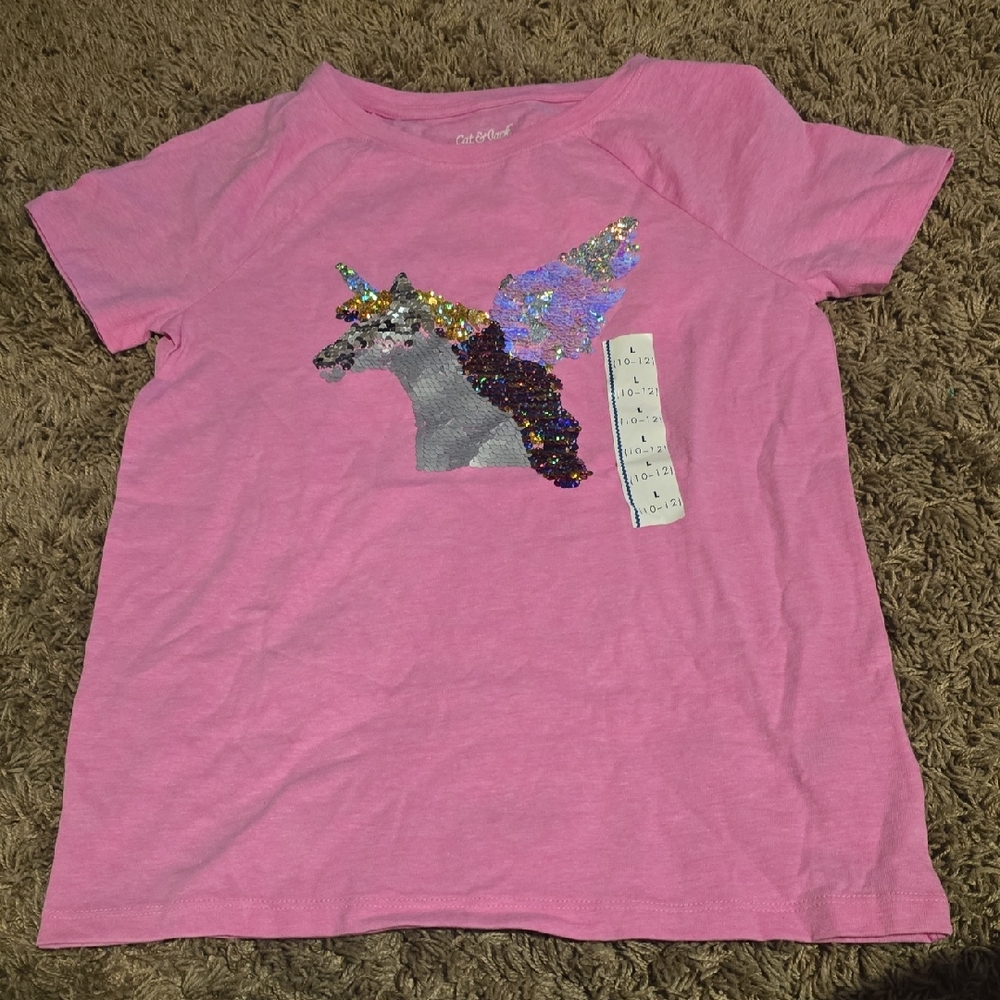 Cat & Jack Pink Unicorn Sequin Kids T-Shirt